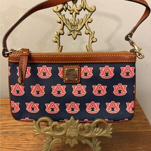 Dooney & Bourke Navy and Brown Logo Wristlet